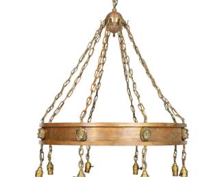 Lot 240: Bronze Monk Face 8 Light Ring Chandelier