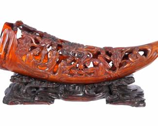 Lot 315: Chinese Carved Horn on Stand