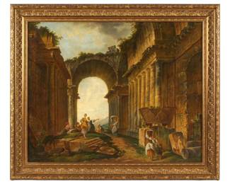 Lot 139: Italian School Capriccio Figures in Ruins Painting