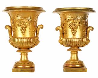 Lot 82: Pair French Carved Gilt Wood Urns