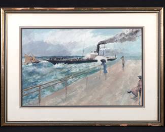 Lot 320: James Harrington Dockside with Figures Pastel