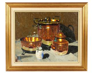 Lot 331: Hennie Griesel Still Life with Copper Pots
