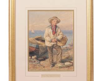 Lot 341: 1851 Watercolor of Fisher Boy signed F. Blake