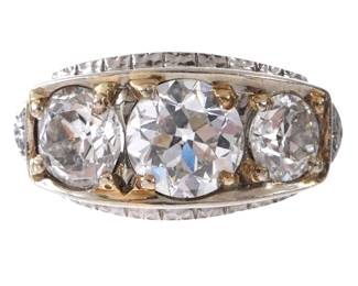 Lot 79c: 14k Gold and Three Stone Diamond Art Deco Ring