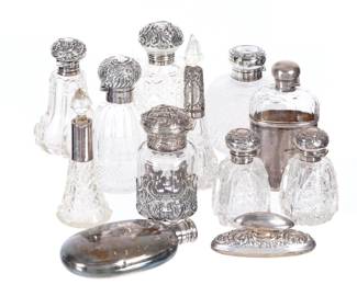 Lot 318: Twelve English Sterling Mounted Dresser Items