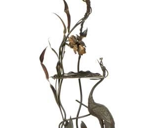 Lot 155: Austrian Patinated Bronze Figural Crane Lamp