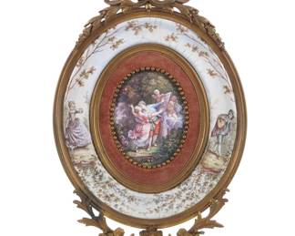 Lot 188: French Painted Porcelain Lovers Framed Plaque