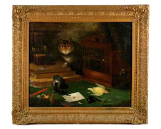 Lot 288: Portrait of a Mischievous Cat Still Life Painting