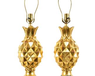 Lot 81: Pair Hollywood Regency Gilt Pineapple Lamps