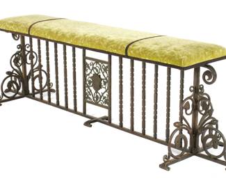 Lot 14: Oscar Bach Wrought Iron Acorn & Serpent Bench