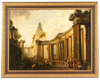 Lot 138: Italian School Capriccio Figures in Ruins Painting