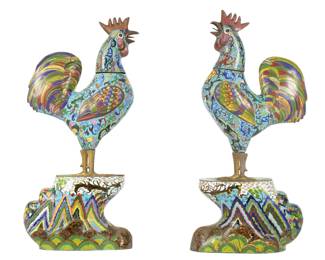 Lot 31a: Pair Chinese Life Size Cloisonne Roosters