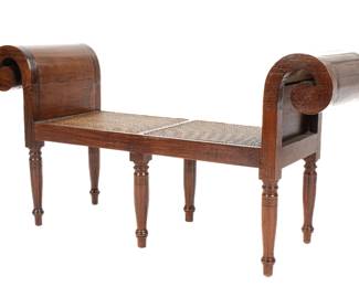 Lot 215: Bauer English Regency Style Scroll Arm Caned Bench