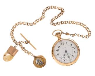 Lot 125: Waltham Crescent St. 14k Gold Pocket Watch