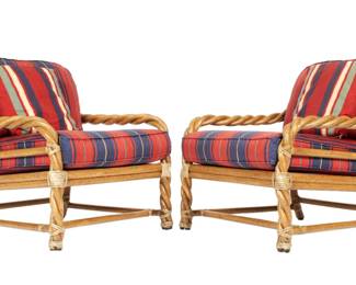 Lot 144: Pair McGuire Twist Rattan Lounge Chairs
