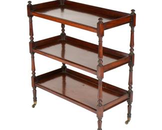 Lot 67: English Mahogany Three Tier Desserte Trolley Cart
