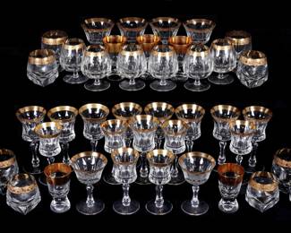Lot 194: 44 Piece Italian Gold Rimmed Crystal Stemware