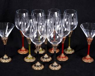 Lot 85: Eleven Edgar Berebi Enameled Jeweled Crystal Stemware