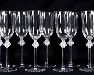 Lot 345: Nine Lalique Crystal Roxane Champagne Flutes