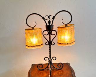 $65 - Heavy lamp with beaded shade (21”)