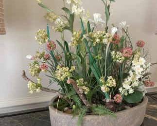 Faux Floral Arrangement In Stone Planter