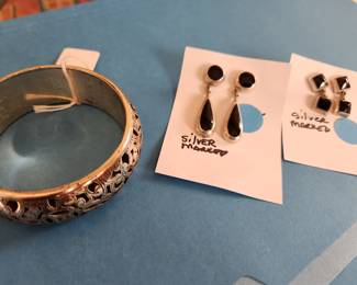 Brighton Bracelet - Silver and Onyx Earrings.