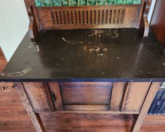 Antique English Tile Back Small Server.