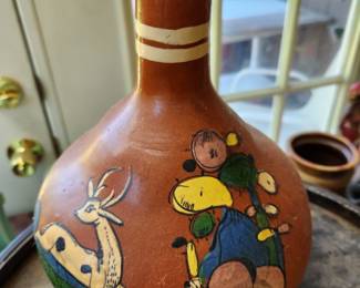Vintage Tiaquepague Mexican Folk Art Pottery Vase - Circa mid-20 century.