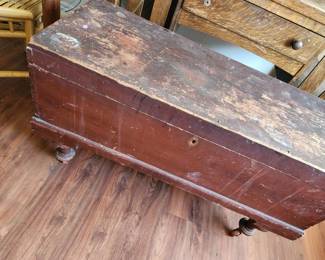 Antique New England Pine Blanket Chest with Original Red Paint. Circa 1840!