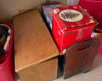 christmas decor, wooden storage trunk