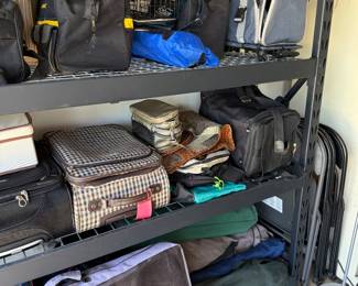 shelving, suitcases, travel bags, camping supplies