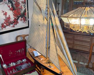 sailboat, chandelier, silverware