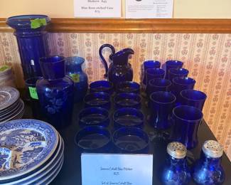 Seneca Pitcher, Ice Tea and Sherbert Glasses, Salt and Pepper Shaker with Rose Design
