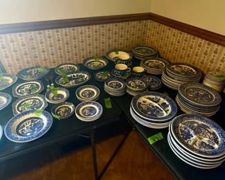 Blue Willow Collection of Plates, Grill Plates, Cups, Saucers, Bowls, Platters, etc.
