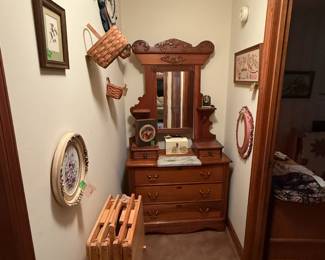 Eastlake Dresser, Oak Supper Trays and Stand, Cross-stitch, Paintings, Baskets