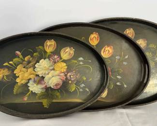 Three Nesting Handpainted Wooden Trays