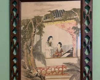 Two Women Seen through A Window Ornate Framed Asian Wallart