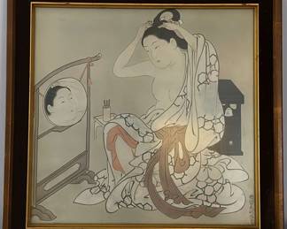 Woman At The Mirror Framed Art by Nishikawa Sukenobu