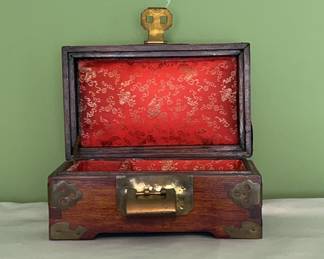 Vintage Chinese Wood Metal Jewelry Box