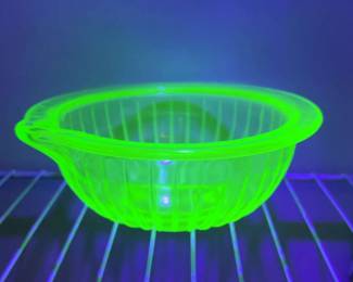 Art Deco Green Glass Uranium Ribbed Bowl