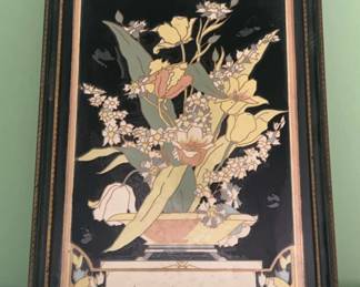 Framed Asian Image Of Bowl Of Plants