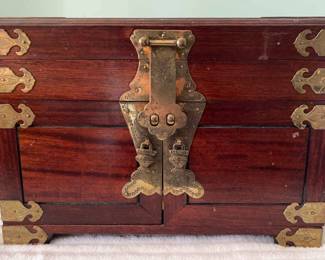 Wood Jewelry Box with Intricate Metal Decoration