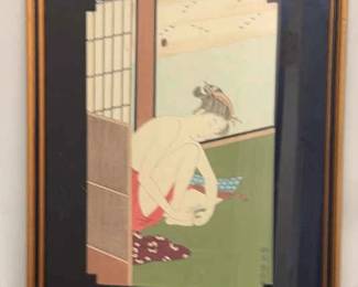 Antique Japanese Woodblock Suzuki Harunobu Women Clipping Nails