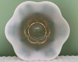 Opulescent Pink Ruffled Bowl