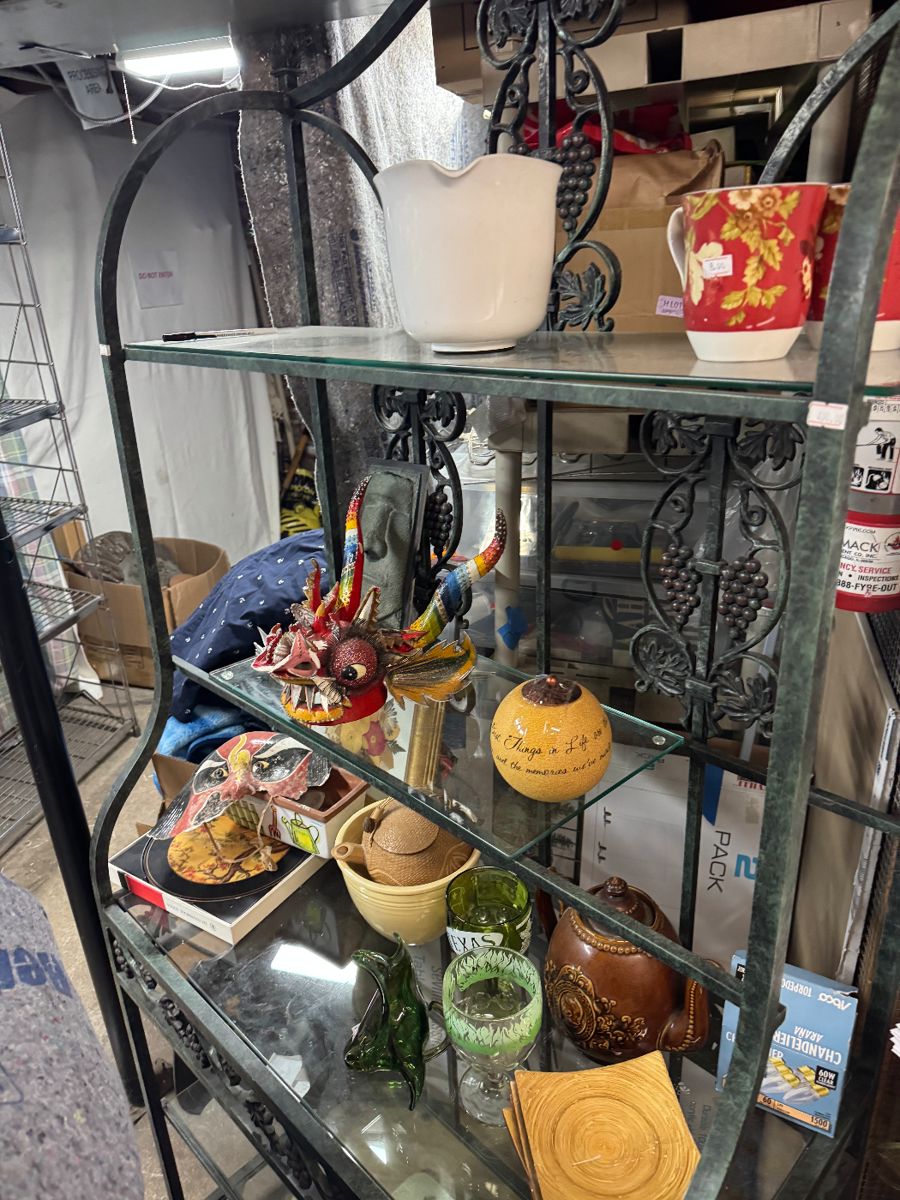 Glass and metal kitchen or dining room display rack - H 5’10” x W 3’ x L 1’6” - $250 + tax. Pre-sale