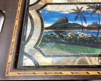 RIO DE JANEIRO GLASS SERVING TRAYS, ASHTRAY, CHRIST THE REDEEMER TRINKET DISHES & WALL HANGING GLASS IS BROKEN IN 1 SERVING TRAY