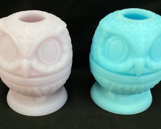 (2) FENTON SATIN GLASS OWL FAIRY LAMPS
