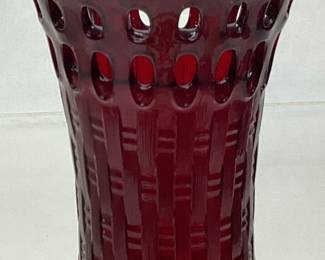 RUBY RED BASKETWEAVE VASE