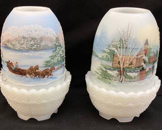 (2) FENTON SLEIGH RIDE FAIRY LAMP & WINTER VILLAGE FAIRY LAMP