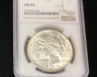 1934-D SILVER PEACE DOLLAR GRADED AU-55